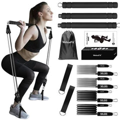 全方位訓練!多功能加強型健身桿拉力器套裝,普拉提阻力棒+腳蹬拉力繩,助您全面塑造完美身形