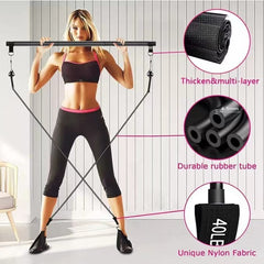 全方位訓練!多功能加強型健身桿拉力器套裝,普拉提阻力棒+腳蹬拉力繩,助您全面塑造完美身形